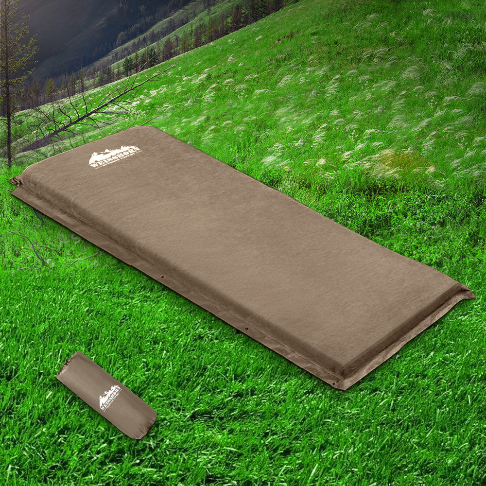 Weisshorn Single Size Self Inflating Mattress Mat Joinable - Coffee 10cm