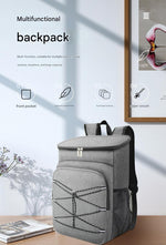Grey Large Insulated Cooler Backpack - Leakproof, Lightweight for Picnic, Beach, Camping