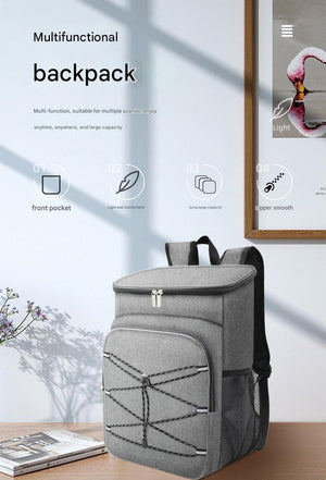 Grey Large Insulated Cooler Backpack - Leakproof, Lightweight for Picnic, Beach, Camping
