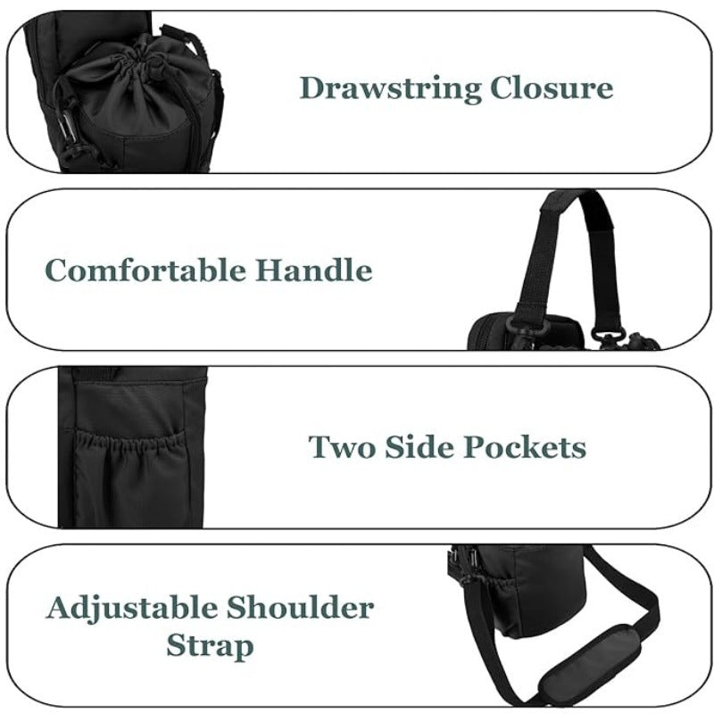 Grey Portable Crossbody Water Bottle Holder with Multiple Pockets - Thermal Cooler Bag