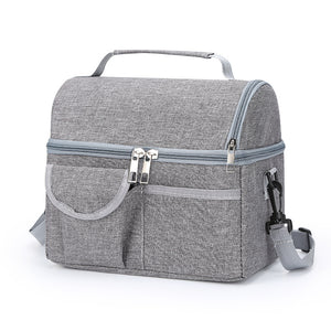 2 Pcs Grey Premium Double Layer Insulated Lunch Bag - 8.4L Thermal Cooler Tote with Shoulder Strap