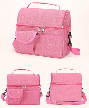 2 Pcs Blue Premium Double Layer Insulated Lunch Bag - 8.4L Thermal Cooler Tote with Shoulder Strap
