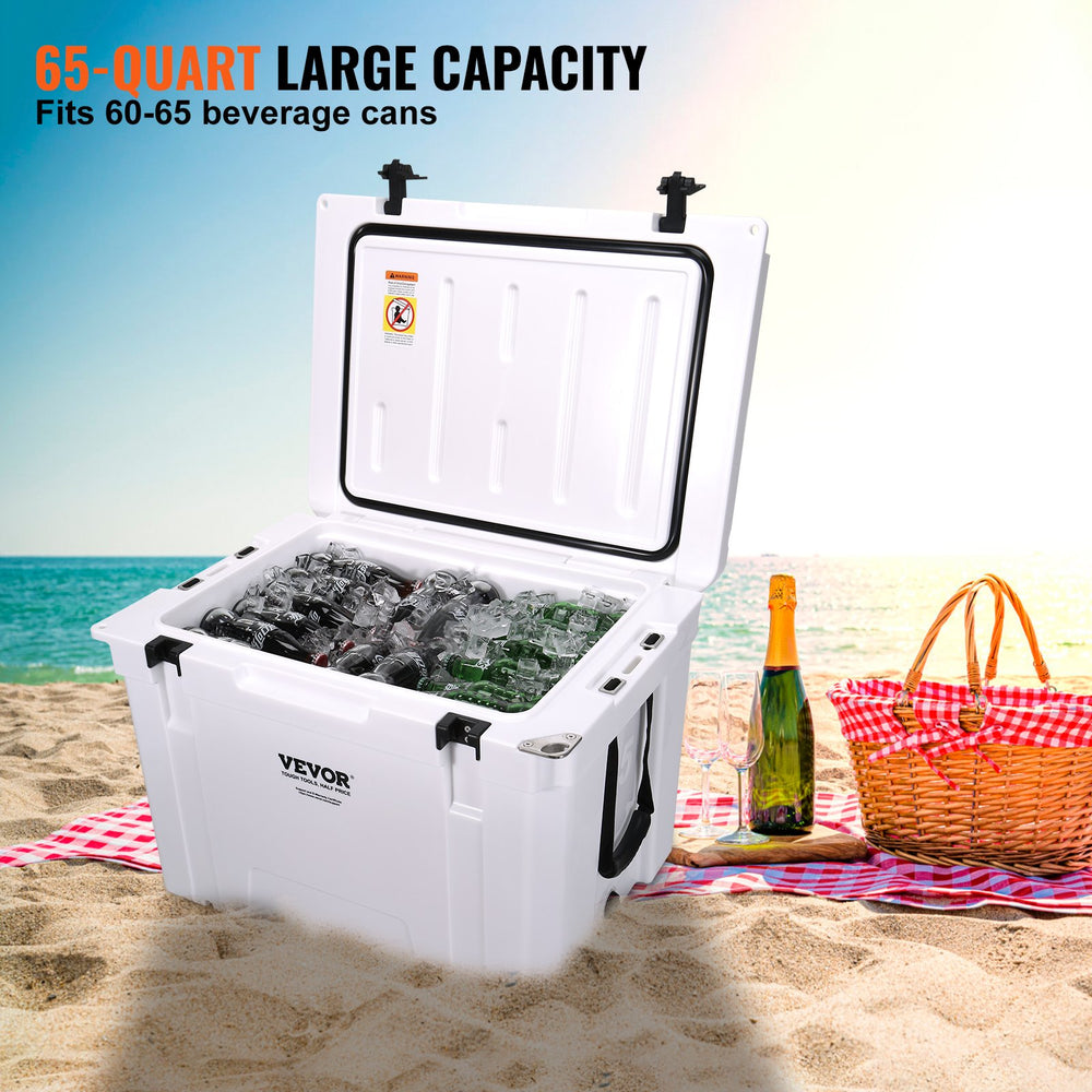VEVOR Insulated Portable Cooler, 60L, Holds 65 Cans, Ice Retention Hard Cooler with Heavy Duty Handle, Ice Chest Lunch Box for Camping, Beach, Picnic, Travel, Outdoor, Keeps Ice for up to 6 Days
