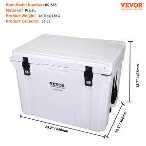 VEVOR Insulated Portable Cooler, 60L, Holds 65 Cans, Ice Retention Hard Cooler with Heavy Duty Handle, Ice Chest Lunch Box for Camping, Beach, Picnic, Travel, Outdoor, Keeps Ice for up to 6 Days