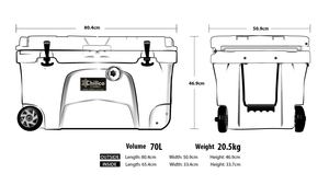 70 Litre with Wheels Sky Blue Esky Cooler
