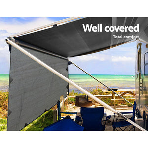 4.9M Caravan Privacy Screens 1.95m Roll Out Awning End Wall Side Sun Shade
