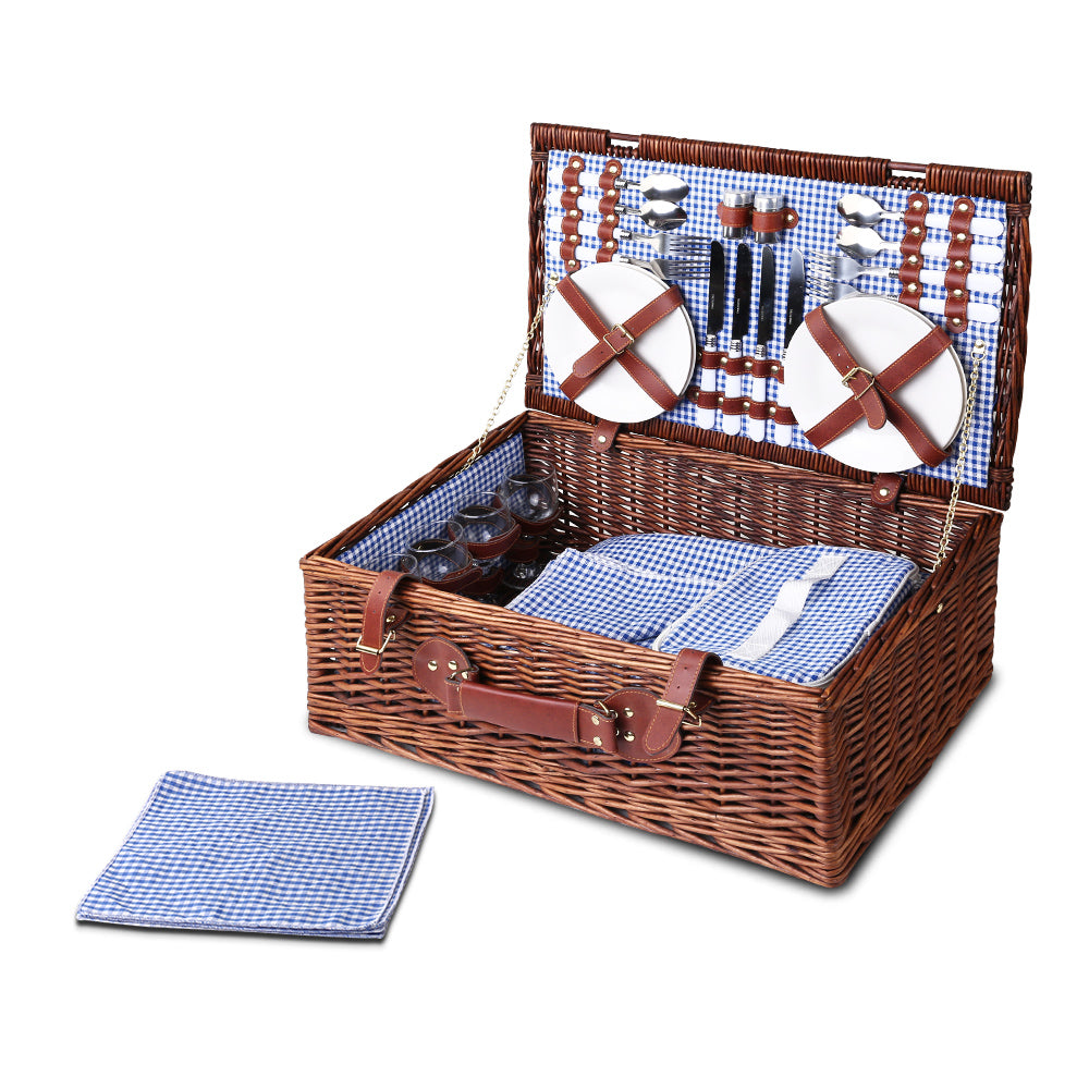 Alfresco 4 Person Picnic Basket Handle Baskets Outdoor Insulated Blanket