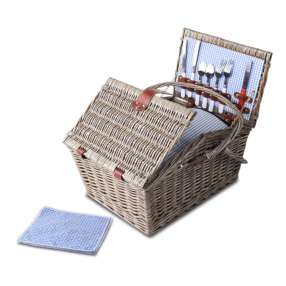 Alfresco 4 Person Picnic Basket Deluxe Baskets Outdoor Insulated Blanket