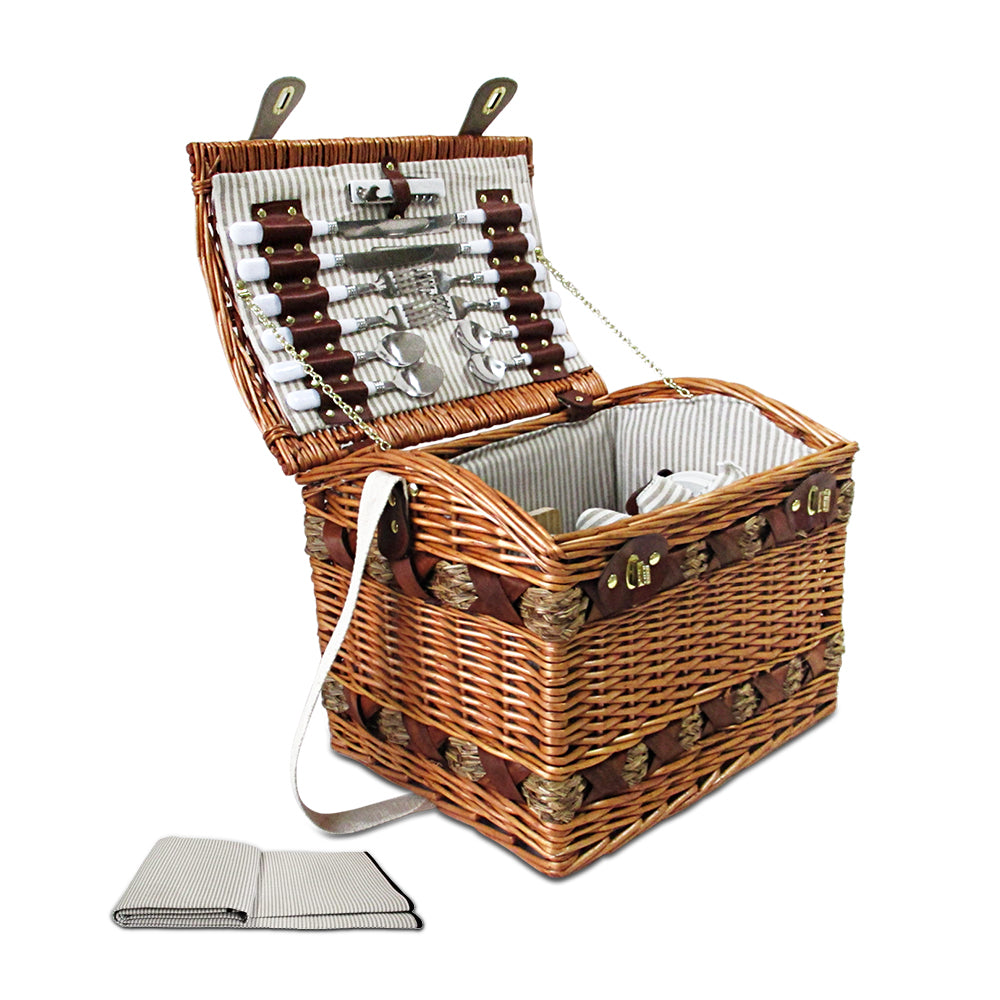 Alfresco 4 Person Picnic Basket Baskets Wicker Deluxe Outdoor Insulated Blanket