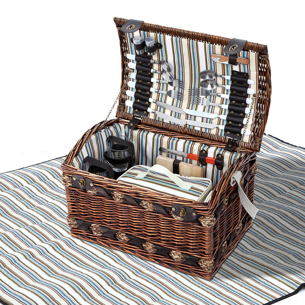 Alfresco 4 Person Picnic Basket Wicker Baskets Outdoor Insulated Gift Blanket