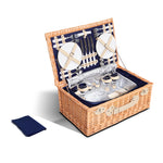 Alfresco 4 Person Picnic Basket Wicker Set Baskets Outdoor Insulated Blanket Navy