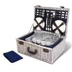 Alfresco 6 Person Picnic Basket Set Cooler Bag Wicker PU Fastening Straps Plates