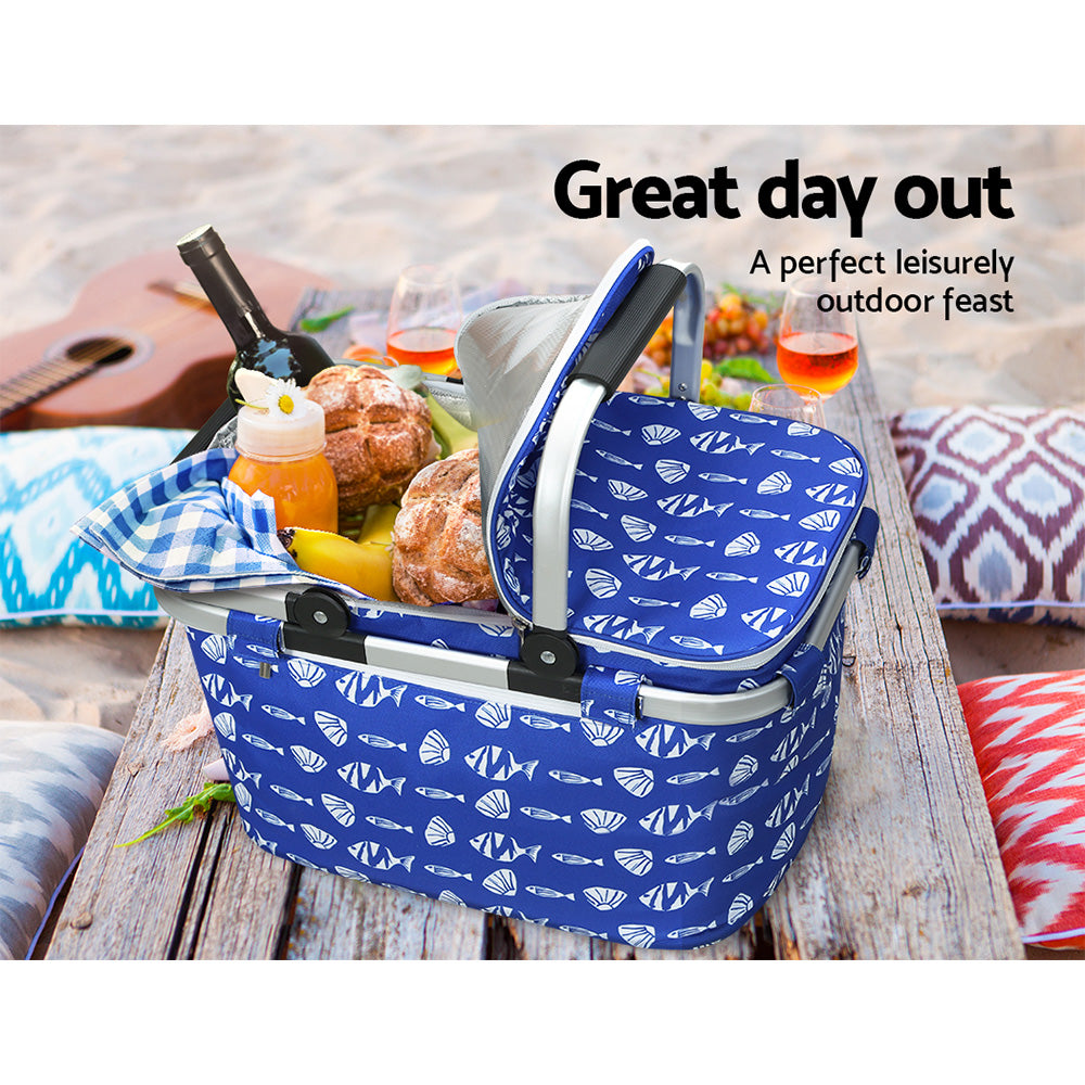 Alfresco Large Folding Picnic Bag Basket Hamper Camping Hiking Insulated Lunch Cooler