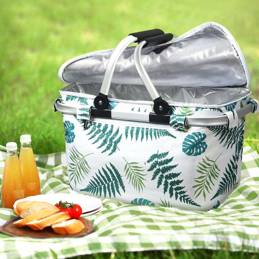 Alfresco Folding Picnic Bag Basket Hamper Camping Hiking Insulated Lunch Cooler