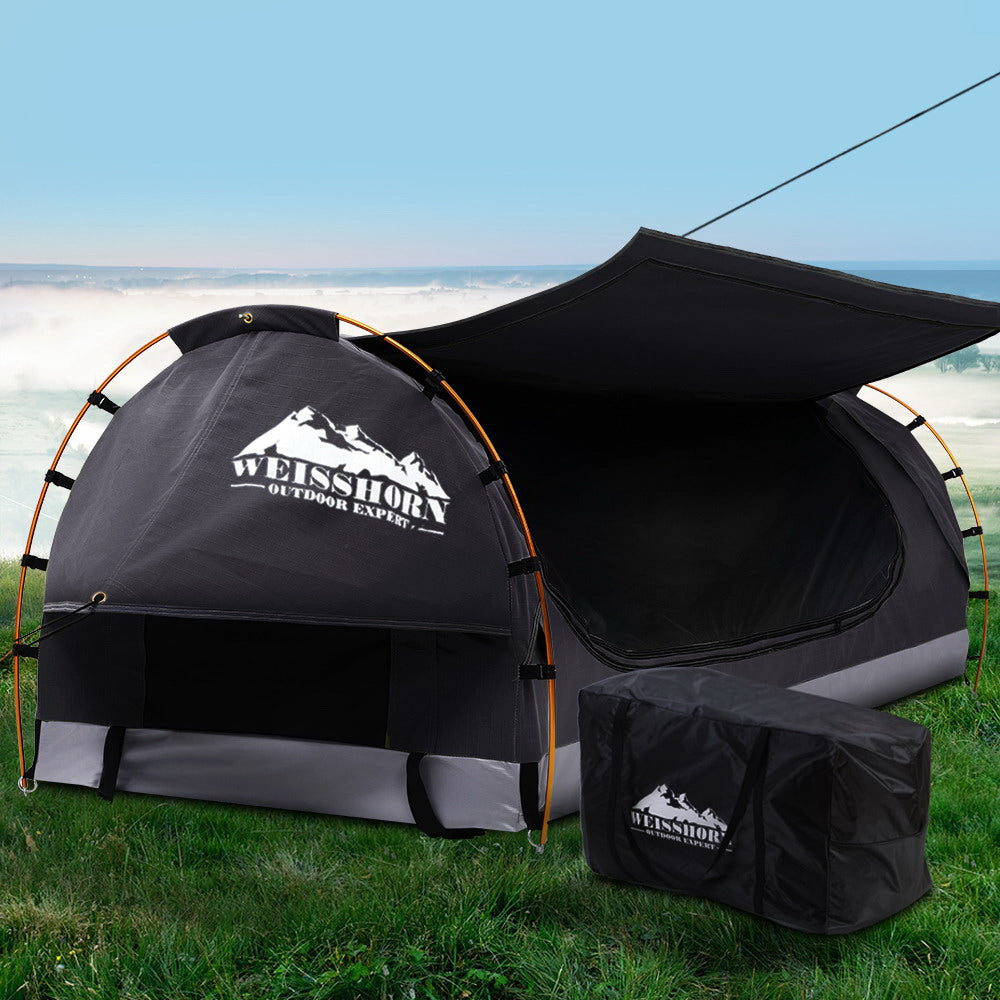 Weisshorn Swag King Single Camping Swags Canvas Free Standing Dome Tent Dark Grey with 7cm Mattress